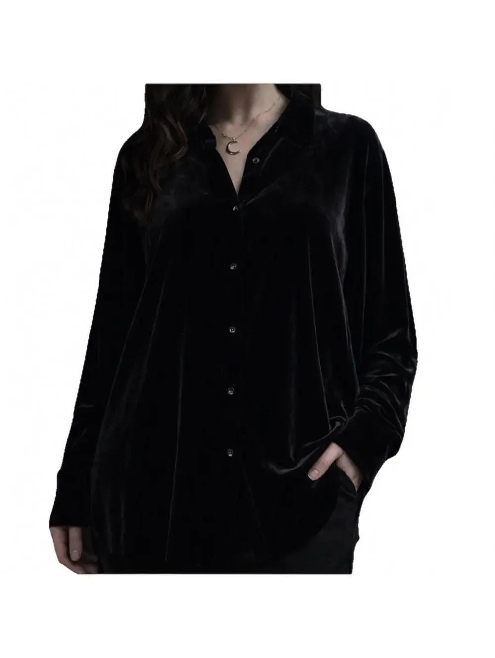 Banana Republic Black Velvet Tunic Blouse XXL Goth Whimsy Dark Coquette